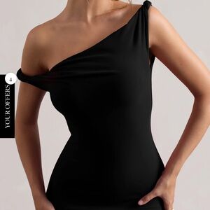 Club L London Black Twisted Asymmetric Maxi Dress